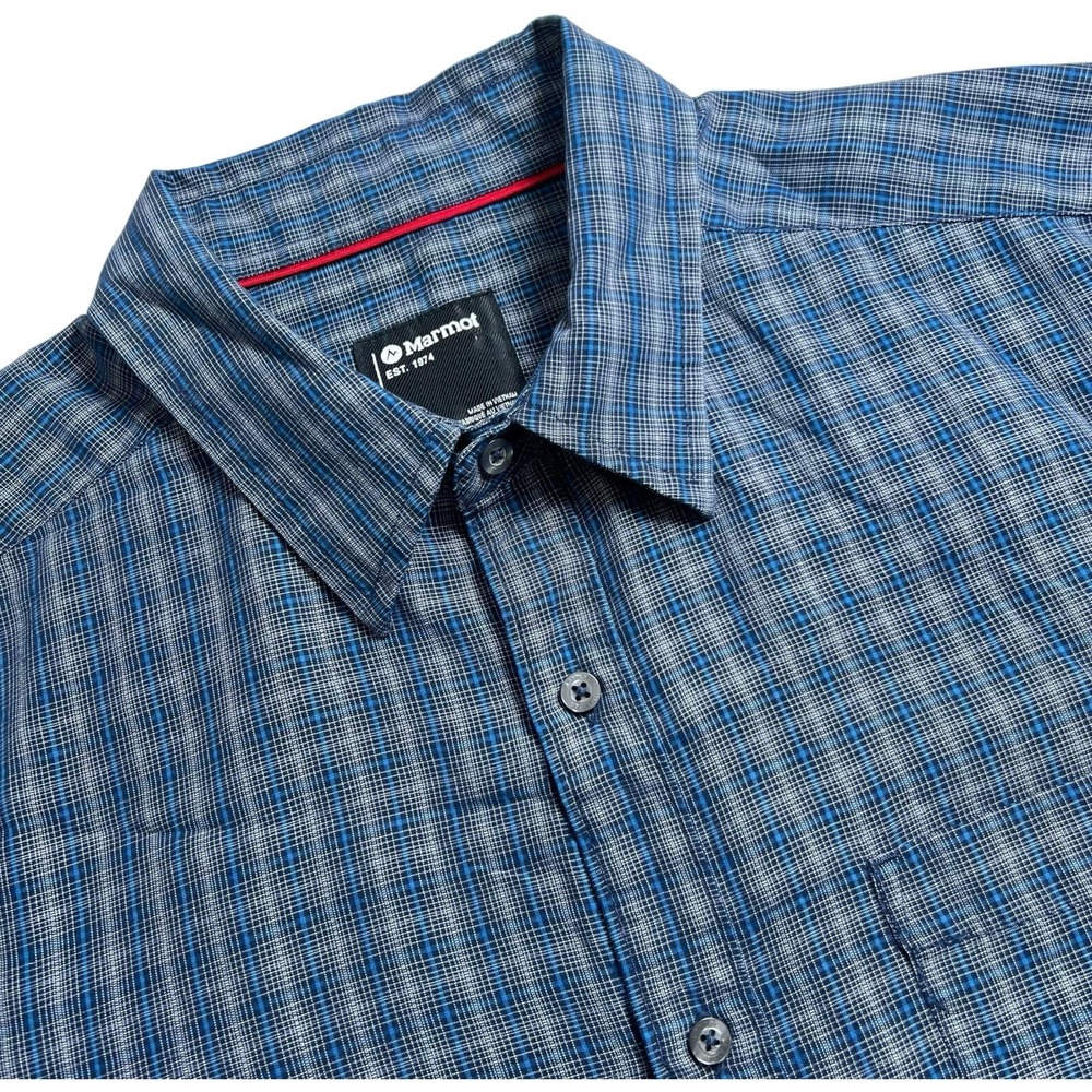 Marmot Mens‎ XL Blue Plaid Short Sleeve Button Up Shirt